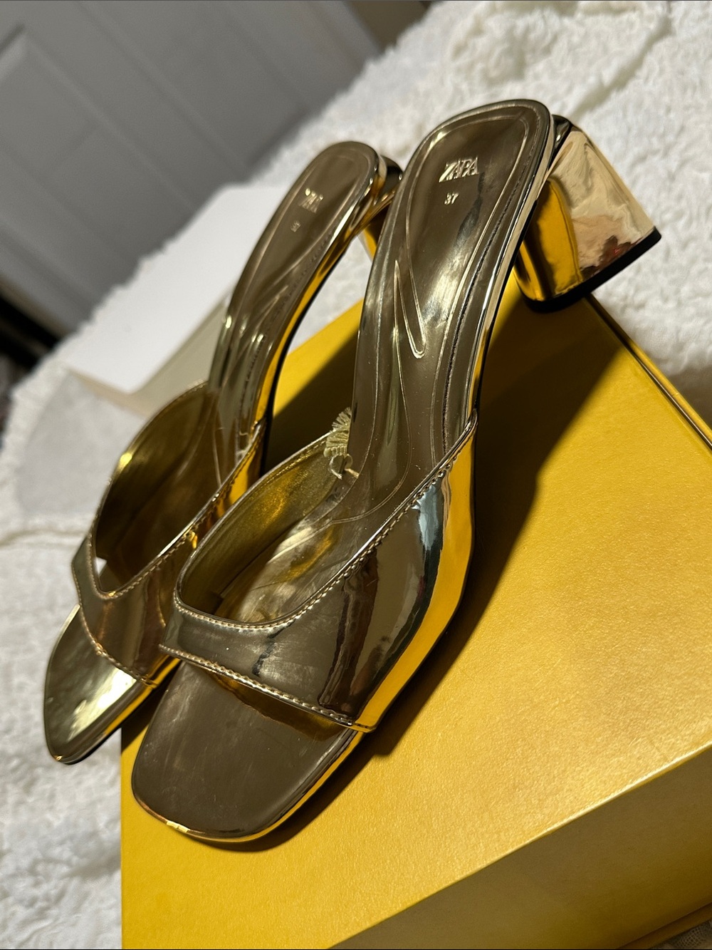 Zara Metallic Gold Slide Sandals